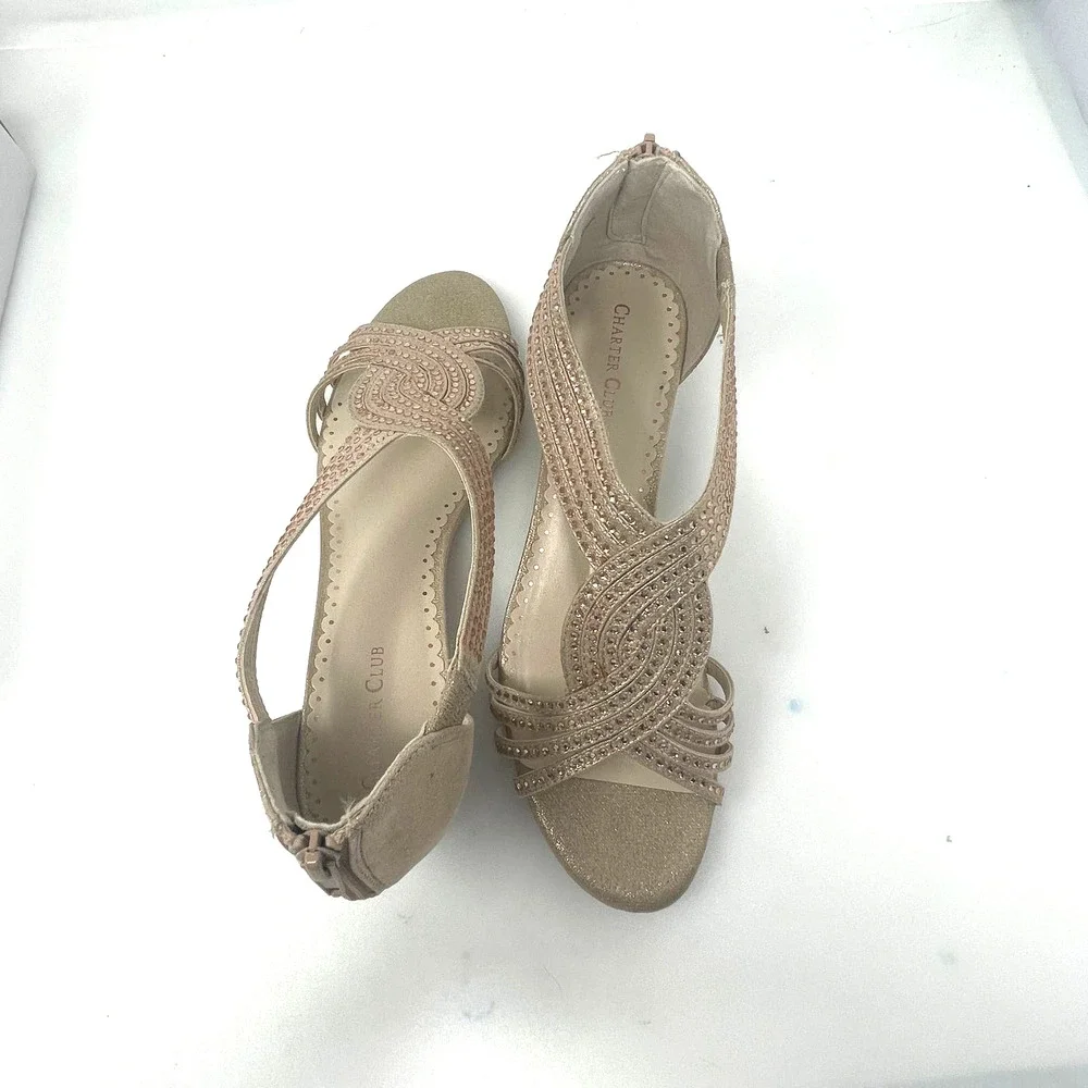 Charter Club Ginifur Rhinestone Wedge Sandals in Rose Gold Size 9.5 M New - Picture 3 of 11